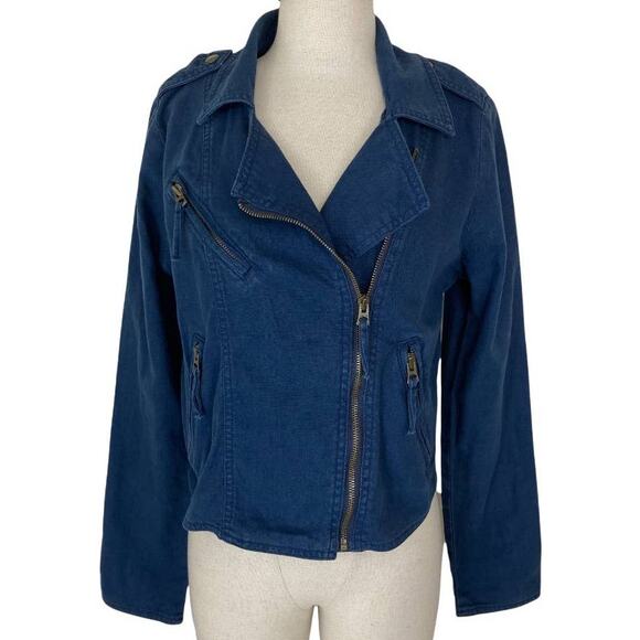 Lucky Brand linen utility jacket, women's blue size medium, zip front - Picture 2 of 9